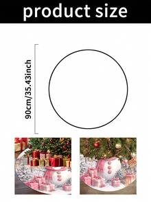 1/100Pcs Christmas Tree Skirt With Pink Snowman Pattern, Featuring Pink Berry Branches, Small Cabin, Snowman, Christmas Tree Design, Round Base, Diameter 60/90CM Optional; Suitable For Winter Party And Home Holiday Decoration, Ideal Christmas Tree Accessory. - Multicolor - View 8