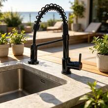 Glossy Black Spring Pull Out Kitchen Faucet, 360° Rotatable Extensible Sink Tap - A - View 5