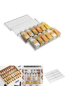 2件組廚房抽屜香料架 節省空間抽屜收納架 櫥櫃抽屜香料瓶收納架 香料瓶展示收納架 - 透明 - 查看 3