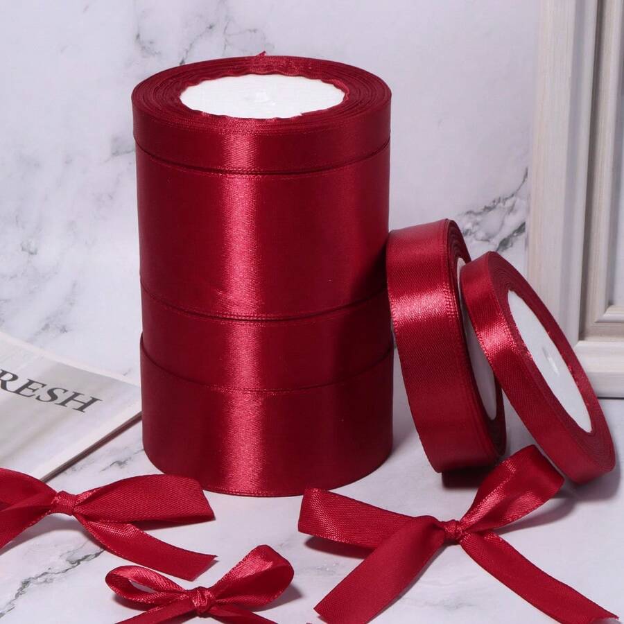 25 Yards/Roll Deep Red Gift Wrapping Satin Ribbon, New Year Christmas Decorative Ribbon DIY Bow Material, Bouquet Gift Box Bow Decoration Webbing, Gift Wrapping Ribbon