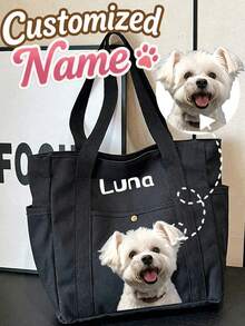 Personalized Pet Photo And Name Tote Bag, Large Capacity Shoulder Bag, Suitable For Work, Travel And School. Portable, Multi-Functional, Universal, Lightweight And Practical. Suitable For Anniversary, Holiday/Vacation And Other Occasions. Versatile, Cute, Simple And Interesting. Perfect Birthday, Anniversary And Valentine's Day Gift For Pet Lovers. - Multicolor - View 5