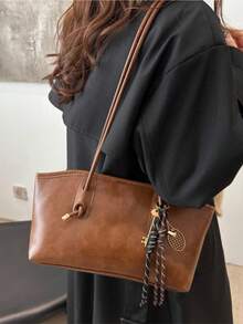 Dedoo 1pc New Coffee Color Bowling Bag, Autumn/Winter Vintage Style, Suitable For Commuting/Student Use (Pendant Not Included) - Brown - View 10