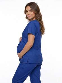 Sweet Microfiber Pleated Surgical Uniform For Maternity And Pregnancy - Royal Blue - View 2