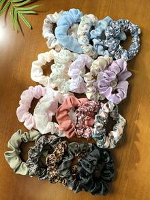 20件組彩色雪紡女用髮圈套組，春夏海灘婚禮髮飾，粉色海灘裝飾，紅色花卉髮帶 - 氣質20裝 - 查看 8