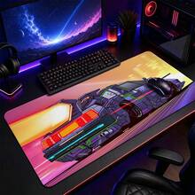 Cyberpunk Mecha Sports Car Neon Gradient Large Gaming Desk Mat, Futuristic Mechanical Vehicle Anime Print Non-Slip Rubber Extended Mouse Pad, Waterproof Long Keyboard Pad, Suitable For Gamer Office Desk Decoration - View 1