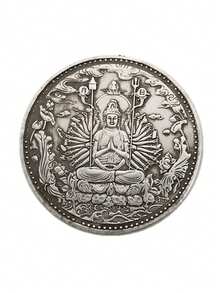 1pc Silver Ancient Coin Collectible Buddhist Thousand-Handed Avalokitesvara Heart Sutra Buddha Statue Auspicious Decor Gift - Multicolor - View 6
