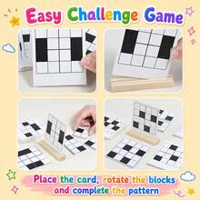 Kinder Holzpuzzle Spielzeug Muster-Matching Spiel, Schwarz-Weiß Mosaik Bauklötze Brettspiel mit Referenzkarte, Logik-Denken Training Tischspielzeug, 3+ Jahre alt Eltern-Kind Interaktives Spielzeug, geeignet für Jungen und Mädchen Reise Spielzeug Geschenk - Verschiedenfarbig - Übersicht 8
