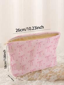 1pc Portable Cosmetic Storage Bag With Bow Pattern Double-Sided Print Travel Zipper Makeup Bag Multi-Functional Toiletry Organizer - Multicolor - View 3