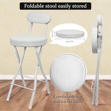 With Back, Tall Foldable Stool Seat Padded Portable Stools Counter Height Foldable Stools Chairs, Collapsible Stool For Adults Kitchen Island Guitar Barstools - White - View 4