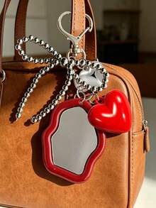 Y2K Sweet Cool Exquisite Fashion Acrylic Keychain, Women's Red Mirror Keychain And Heart Bow Knot Decoration, Asymmetric Mirror Heart Bow Knot, Fashion Bag Charm Alloy Fashion Accessory, Fashion Friendship And Couple Gift, Bag Accessory, Novelty Gift For Family And Friends, Mother's Day, Teacher's Day, Valentine's Day, Easter, Back To School, Dorm, Beach, Travel - Multicolor - View 3