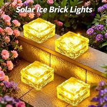 1/4/8PCS Outdoor Solar Ground Lights, Warm White Small/Large Garden Decor LED Night Lights, Portable Stair Step Lights, White Transparent Glass Shell, Built-In Rechargeable Battery, Embedded Solar Panel Charging, Suitable For Ground, Stairs, Balcony, Garden, Street, Path, Tea Table, Indoor Bed Decor Lighting Fixtures - Warm Light - Ice Brick Lamp - View 3