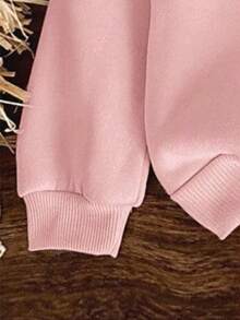 Baby Girl Cartoon Print Hooded Warm Sweatshirt And Pants Set - Pink - View 4