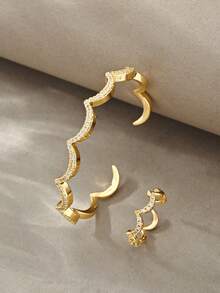 Juego de pulseras doradas, cobre texturizado versátil con incrustaciones de circonita, adecuado para uso diario, reuniones, citas, fiestas, regalos - Dorado - Ver 9