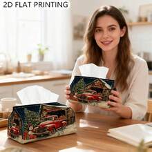 1pc 2D Flat Printed Tissue Box, Christmas Tree Barn Pickup Truck Pattern, Tissue Storage Box, Rectangular Tissue Box, Kitchen Gadget, Car Tissue Box, Lightweight Tissue Dispenser, Decorative Dust-Proof Tissue Box - Multicolor - View 4