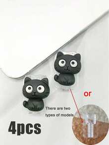 4pcs Cute Cat Design Data Cable Protector, Durable, Tear-Resistant, Perfect Gift For Christmas, New Year Or Birthday, Phone Charger Accessory, Desktop Cable Management, Fun Cable Protector - Black and White - View 8