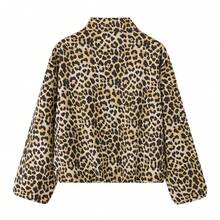 Women's Fashion Front Pocket Lapel Collar Casual Leopard Print Woven Fabric Zipper Flight Jacket For Daily Spring And Autumn Wear - Black - View 3