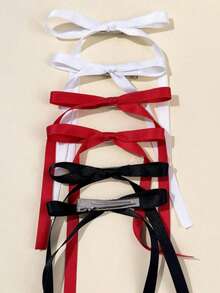 6-Piece Set Women's Mother's Day Music Festival Wedding Decoration Hair Accessories Simple Solid Color Girlish Sweet Cute Bow Hair Clip - Black, White and Red Six-piece Set - View 2