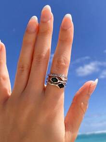 1pc Asymmetric Band Oval Zirconia Ring For Women, Dainty Minimalist Thin Silver Tone Stackable Finger Ring Daily Jewelry Gift - Simple Ring - View 5