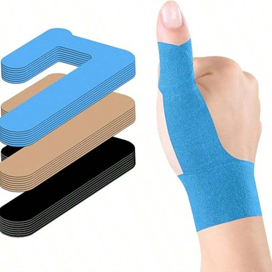 Pre-Cut Thumb Kinesiology Tape Set, Elastic Breathable Adhesive Fabric Stabilizes Thumb Joints. Relieve Repetitive Strain Pain, Prevent Sprains During Gaming, Typing, Weightlifting And Daily Hand Activities.