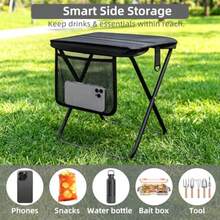 Portable Foldg With Side Pocket, Taller Foldable Campg Stool For Adults, Metal Backpackg Stool Lightweight Mi Foldg Chair, Compact Campg Seat Travel Fishg Hikg Mobile Chair - Black - View 4