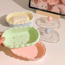 1pc Cute Cartoon Double Layer Soap Box With Lid And Drain Tray, Wavy Edge Portable Dust-Proof Soap Holder, Lightweight Space-Saving Design, Suitable For Bathroom, Dormitory Students And Female College Students Daily Use - Soap Box - View 3