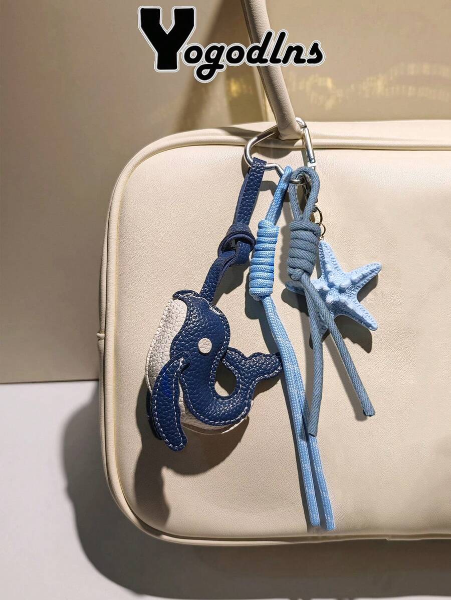 Yogodlns 海洋珍珠貝殼手機吊飾迷你海豚包包掛飾錢包鑰匙圈配件可愛鑰匙圈吊飾包包裝飾小飾品禮物 - 彩色 - 查看 1