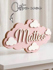 Personalized Cloud 3D Wooden Name Decor For Newborn Parents And Children's Room, Modern Nordic Nursery Wall Art, Rounded Edges Room Decoration - Black - View 7