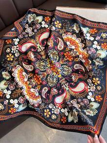 1pc 65*65cm Coffee Brown Ornate Full Floral Paisley Print Satin Imitation Silk Scarf Thin Multi-Use Scarf For Neck/Shawl/Waist All Seasons Daily Party - Multicolor - View 13