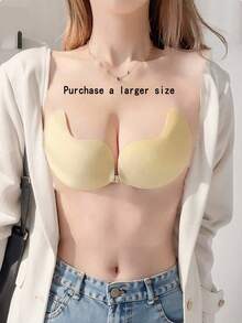 1 Pair Invisible Cleavage Enhancing Bra, Backless Strapless Seamless Self-Adhesive Silicone Bra Pads, Breathable Perforated Mango Cup Bra For Summer - Apricot - View 3
