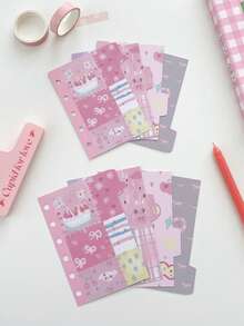 Cute Pink Bow Rabbit Divider Tabs, 6-Hole Loose Leaf Binder Index Cards, Kawaii Pastel Cake Apple Pattern Page Marker Separators For Journal Notebook Scrapbook Stationery School Supplies - Set - View 6