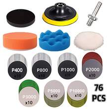 76pcs Headlight Restoration Kit, 3 Inch 75mm Car Polishing Pads With Sandpaper, Car Waxing Sponge Polishing Pads, Suitable For Car Detailing, Headlight Restoration, Vehicle Maintenance, Easy-To-Use Protective Pads, Precision Polishing, Wax Applicator, Car Enthusiasts - Black - View 1