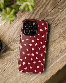 Starway Phone Case| Red Vintage Star Pattern|    IPhone17 Pro Max  IPhone16 15 14  IPhone13 12 Mini Version - White 1 - View 5