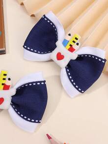2 piezas de pinzas para el cabello de vuelta a la escuela, lazos para el cabello azul marino y blanco, lindo portabolígrafo pequeño, primer día de escuela, accesorios de moda para el cabello para niñas, adolescentes, estudiantes - Multicolor - Ver 3