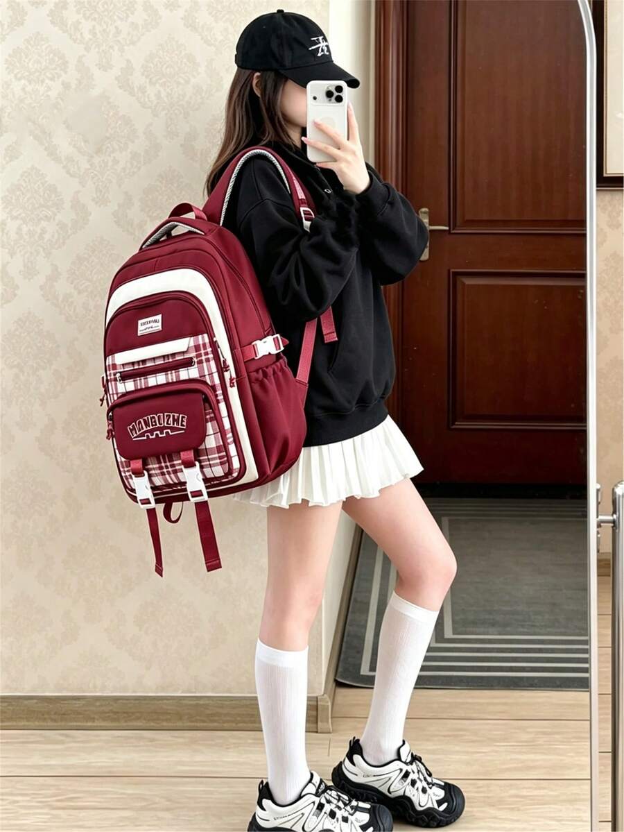 Women's Backpack School Bag Large Capacity Elementary School Middle School Textbook Bag - Rectangle - View 1
