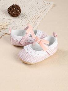 1 Pair Girls Solid Color Fabric Lace Trim Fashion Versatile Cute Infant Princess Shoes, Suitable For Party, Spring And Autumn - Pink - View 4