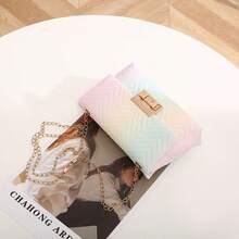 Women's Colorful Contrast Woven Fabric Magnetic Closure Small Square Crossbody Bag - Multicolor - View 2