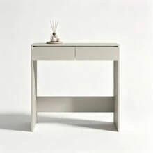 Clean Minimalist Freestanding Wall Side Table, Size 81*50*80cm Flush Hidden Dual Drawers Open Bottom Frame, Multi-Use Entrance Table, Bedroom Dressing Desk, Small Study Writing Table, Balcony Decor Display Stand - Multicolor - View 9