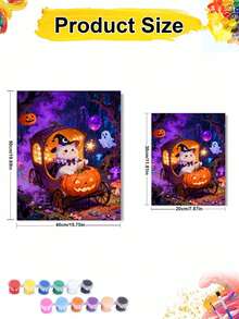 Pintura al óleo por números DIY de gato bruja lindo, calabaza y carruaje de Halloween en lienzo, manualidades para adultos, decoración del hogar, regalo festivo - Conjuntos - Ver 5