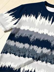 Men Plus Size Graphic T-Shirt, Artistic Gradient Wave Print Design , Crew Neck Short Sleeve Loose Fit Comfortable, Polyester Knit Fabric, Casual Comfortable Versatile Wear - Multicolor - View 5