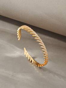 Conjunto de pulseras doradas, cobre texturizado versátil con incrustaciones de circonita, adecuado para uso diario, reuniones, citas, fiestas, regalos - Dorado - Ver 7