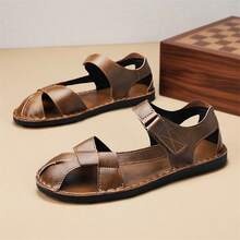 Summer New Roman Casual Men's Shoes Sandals Hand-Sewn Hook And Loop Flat Shoes Headband Shoes - Brown - View 9