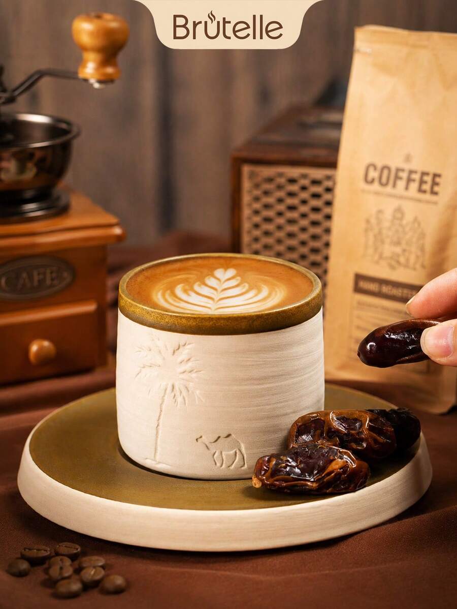 Cangkir Kopi Keramik Brutelle, Dapat Digunakan Kembali, Tersedia dalam Ukuran 120ml, 250ml, dan 310ml, Desain Motif Pohon Palem, Cocok untuk Acara Keluarga, Direkomendasikan untuk Kafe Bertema, Hadiah Bertema Gurun - View 1