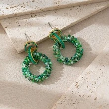 1 Pasang Anting Gantung Manik-Manik Vintage Bohemian Multi-Cincin, Desain Melingkar Berlapis Buatan Tangan dengan Aksen Kristal Buatan, Cocok untuk Festival, Pesta, dan Pemakaian Sehari-hari, Dirancang untuk Membuat Anda Menjadi Pusat Perhatian di Setiap Kesempatan, Buatan Tangan, Bentuk dan Warna Mungkin Berbeda, Pola dan Posisi Warna Acak - Hijau - View 5