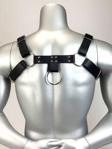 1pc Men PU Leather Chest Harness Belt Body Decortive Belt For Goth Punk Festival Clothing Accessories - Black - View 3