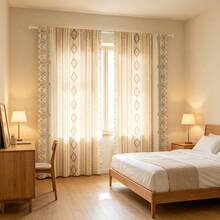 2PCS Bohemian Curtains With Light Brown Geometric Patterns, Pole Pockets, Suitable For All Seasons, Protecting Privacy, And Suitable For Decorating Various Scenes Such As Living Rooms, Bedrooms, And Kitchens,Good Transparency, 2D Flat Printing - Multicolor - View 5