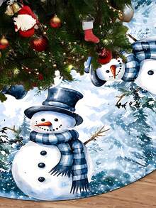 1/100Pcs Christmas Theme Christmas Tree Skirt, Printed With Blue Plaid Scarf Snowman Snow Forest Pattern, Round Base, Diameter 60/90CM Optional; Suitable For Winter Party And Home Holiday Decoration, Ideal Christmas Tree Decoration. - Multicolor - View 6