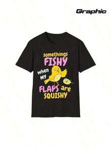 Unisex Fish Slogan Graphic Tee, Fun For Travel & Partieszomer Tops Dames Off The Shoulder Tops - Black - View 1
