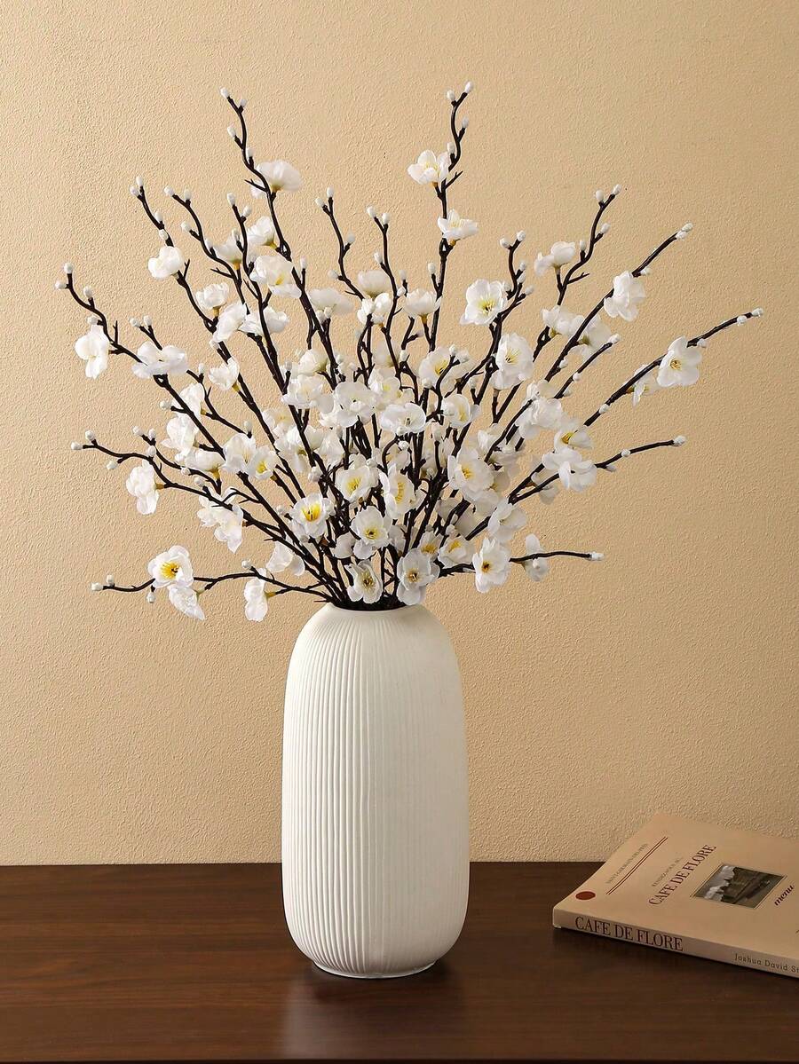 14/12/6pcs White Artificial Plum Blossoms, Realistic Faux Plum Flowers, Suitable For Wedding Decor, Room Accessories, Home Decor, Bedroom Decor, Office Decor, Hotel Decor, Garden Decor, Party Decor, Living Room Decor - Multicolor - View 1