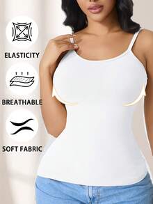 CELILIN White Adjustable Strap Seamless Camisole, Breathable Skin-Friendly Tummy Control Slimming Innerwear - White - View 1