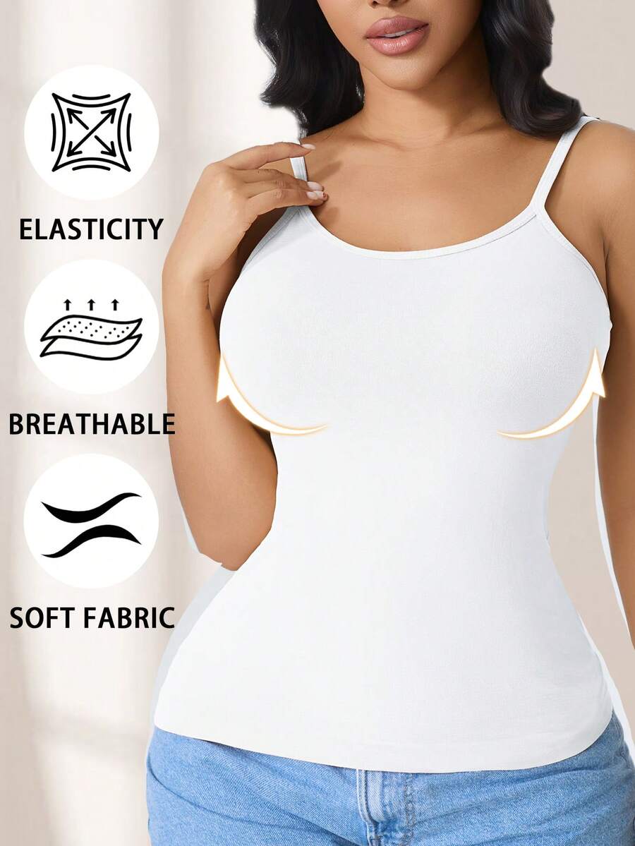 CELILIN White Adjustable Strap Seamless Camisole, Breathable Skin-Friendly Tummy Control Slimming Innerwear - White - View 1